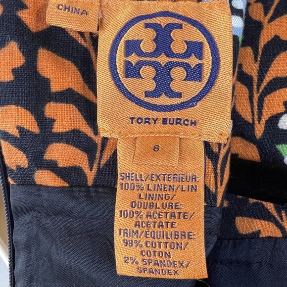 Tory Burch Melanie Navy & Orange Floral Linen Tunic Dress $425 - Picture 9 of 10